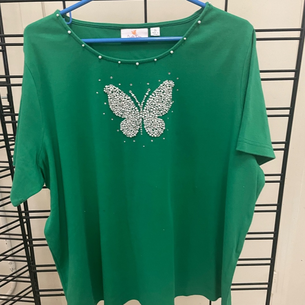 Quacker Factory green 2x short sleeve top